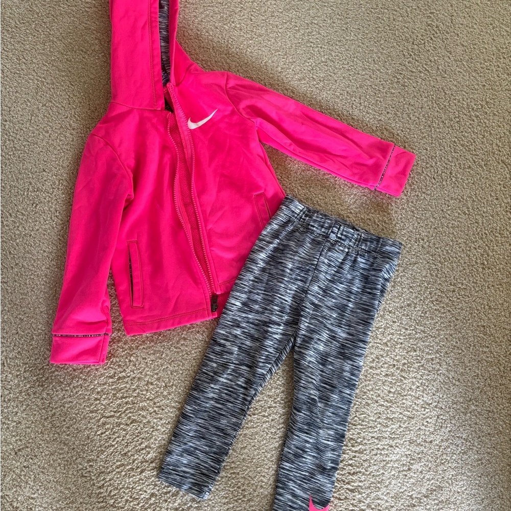 Nike Pink Toddle Girls' 3T Hoodie & Gray Athletic Dry Fit Leggings Set